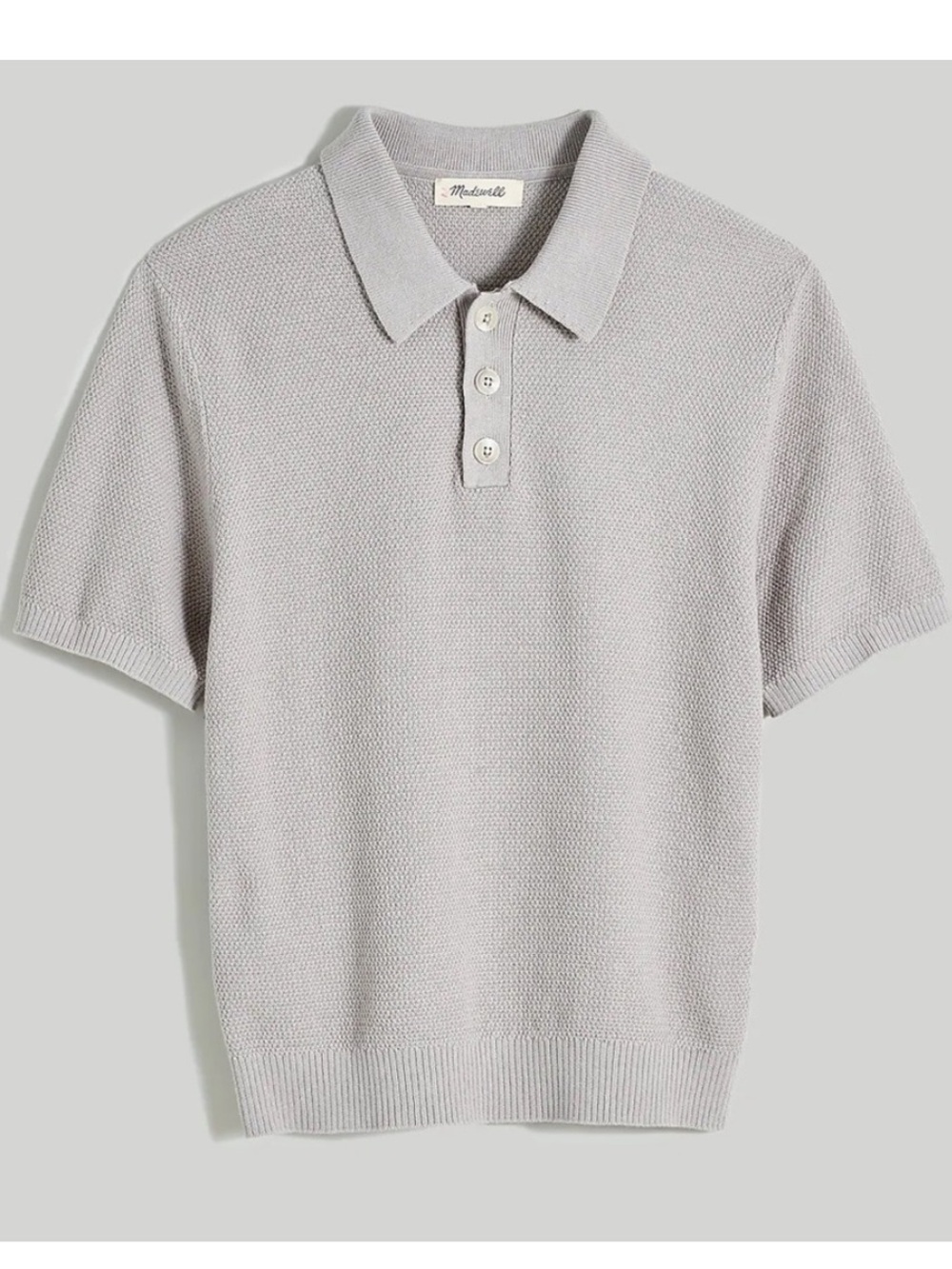Madewell Textured Cotton Linen Blend Sweater Short Sleeve Polo in Gray Sz Small